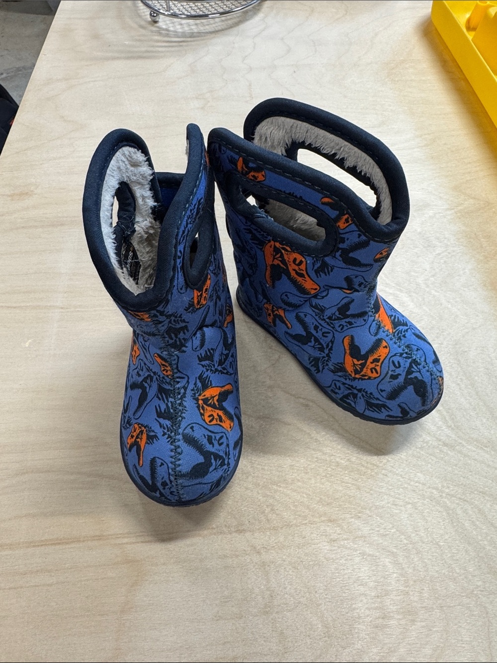 Bogs Kids Blue and Orange Dinosaur Winter Boots
